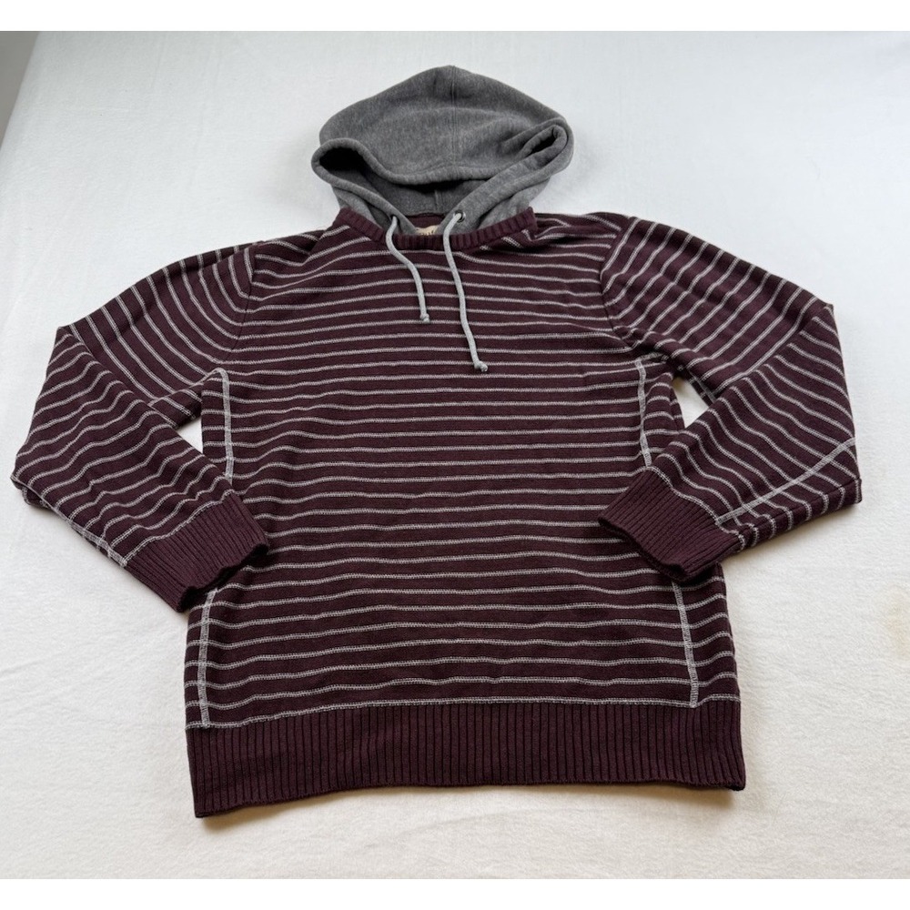 Ruff Hewn Striped Knit Pullover Sweater Hoodie Men's S Burgundy Gray